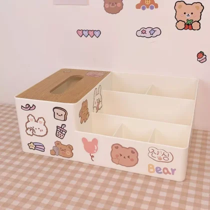 กล่องใส่กระดาษทิชชู่ กล่องใส่ทิชชู แถมสติ๊กเกอร์ DIY ฝาปิดไม้เนื้อแข็ง ทรงสี่เหลี่ยมผืนผ้า